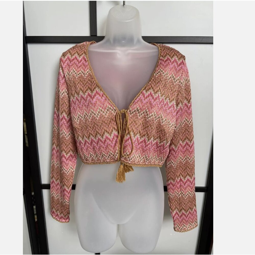 NWT House of Harlow Knit Chevron Cropped Top Pink Brown Medium